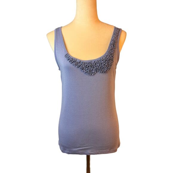 Talbot's Ruffle Tank Soft Pima Cotton Petite Medium Blue - Picture 1 of 7